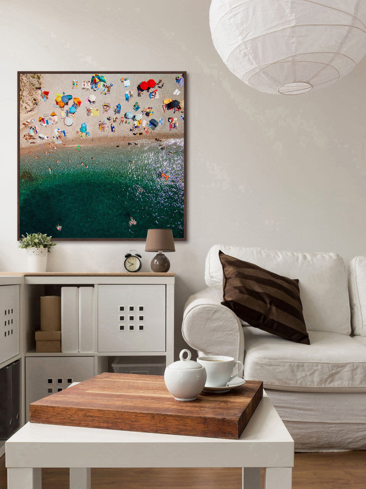 "Packed Beach" Floater Framed Painting Print on Canvas, 18"x18"