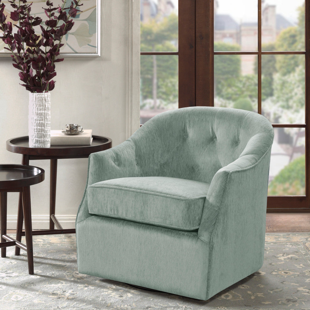Madison Park Calvin Curved Wide Back Swivel Accent Chair, Light Green
