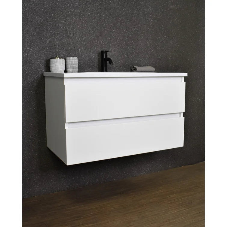 Salt 20Dx36" Floating Bathroom Vanity, Glossy White With Acrylic Top