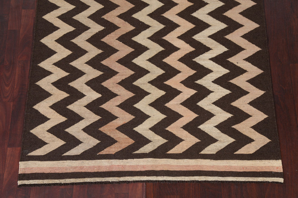 Chevron Style Kilim Natural Dye Oriental Wool Area Rug Flat-weave 5x7