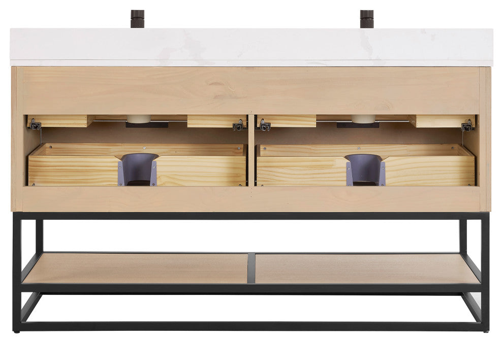Milagro Bath Vanity With Top, Washed Ash Grey, Matte Black Base, 72", No Mirror