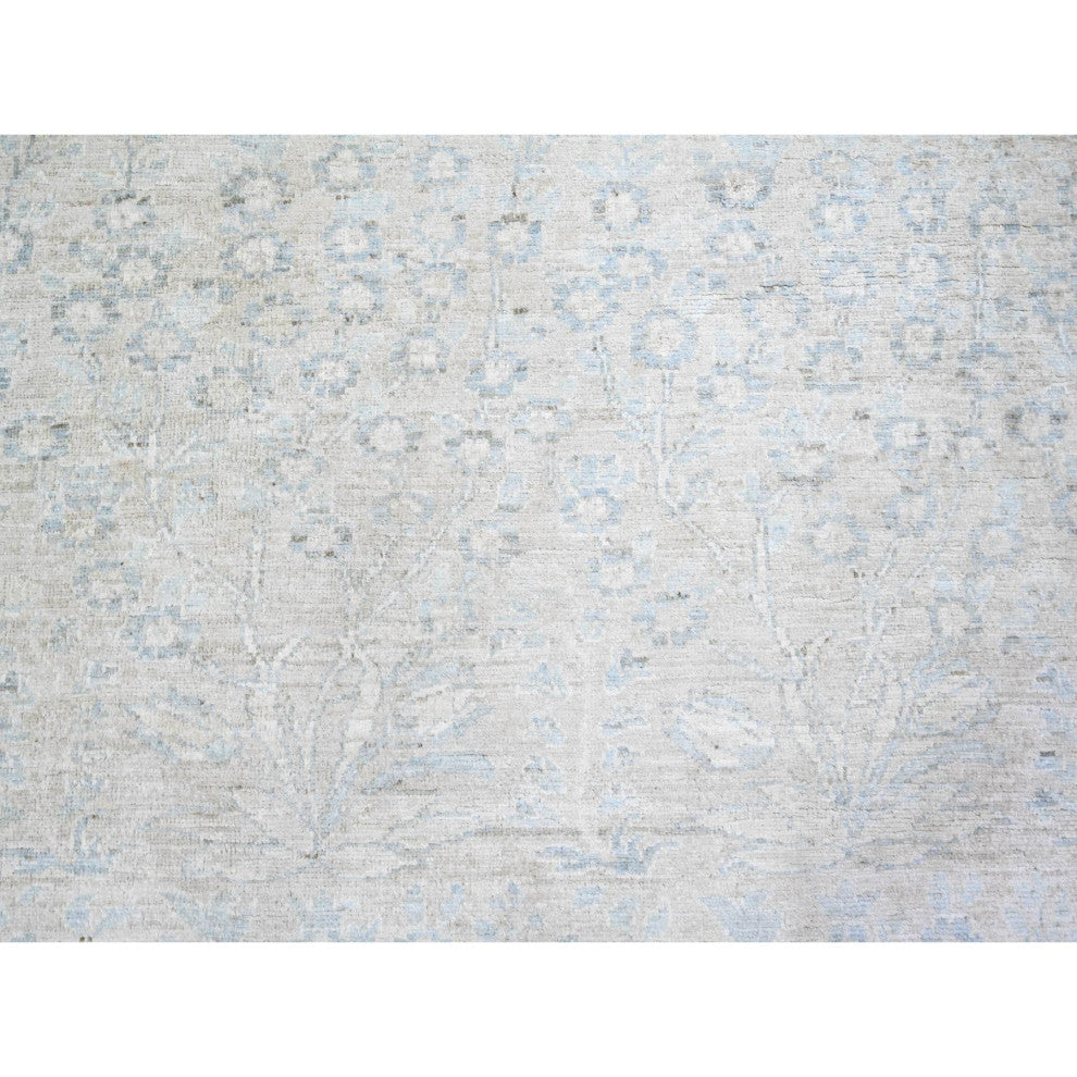 Gray Stone Washed Peshawar Wool Hand Knotted Oriental Rug, 8'7"x11'5"