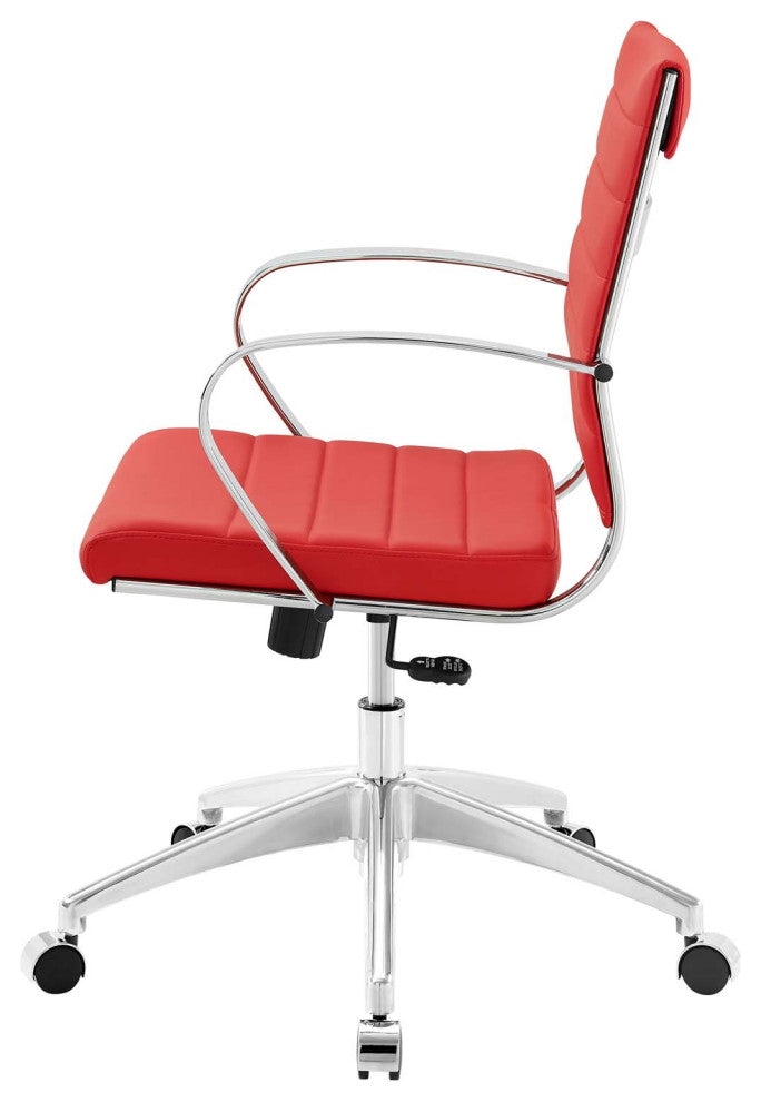 Computer Work Desk Chair, Faux Leather, Red, Modern, Home Business Office