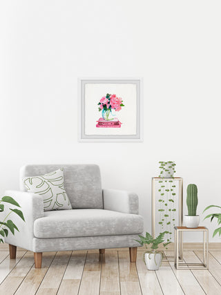 "Pink Books" Framed Painting Print, 18"x18"