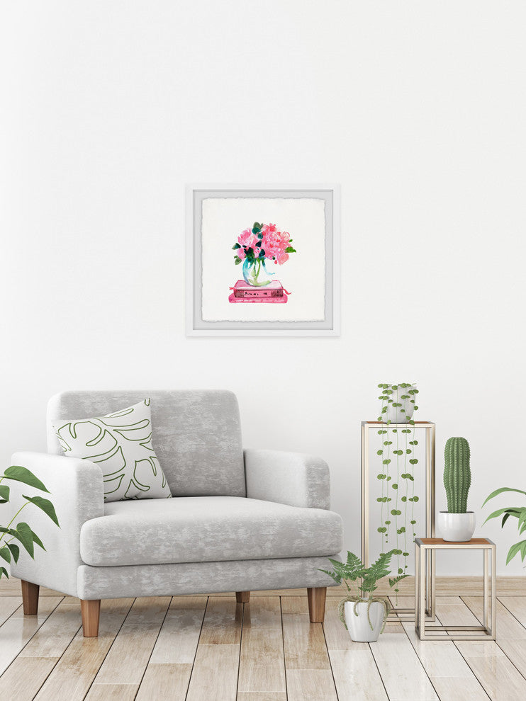 "Pink Books" Framed Painting Print, 18"x18"