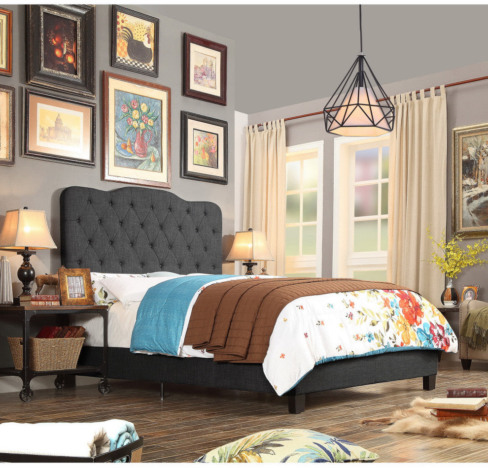 Andrea Upholstered Panel Bed, Charcoal, King