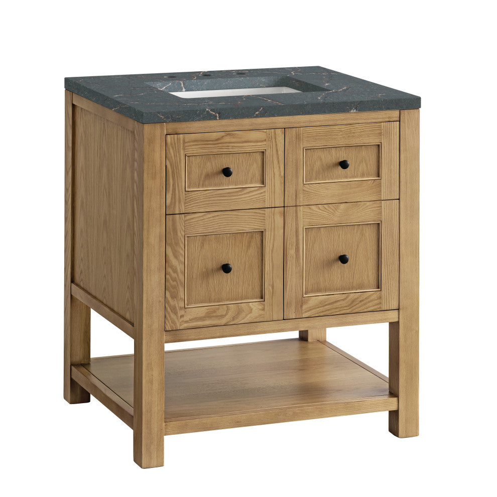 James Martin Breckenridge Bath Vanity, Light Natural Oak, 30", Parisien Bleu, Three-Hole