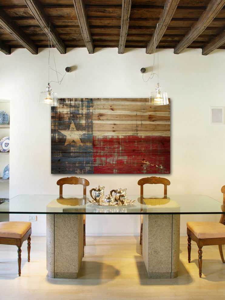 "Texas" Print on Natural Pine Wood, 60"x40"