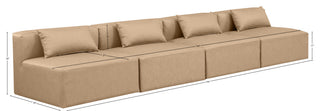 Cube Upholstered Modular Sofa, Tan, 4-Piece: 4 Armless Chair, Vegan Leather