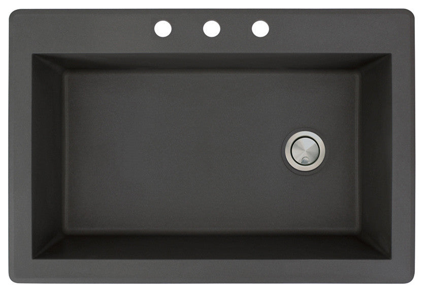 Radius 33" silQ Granite Drop-in Single Bowl Kitchen Sink with 3 Holes in Black