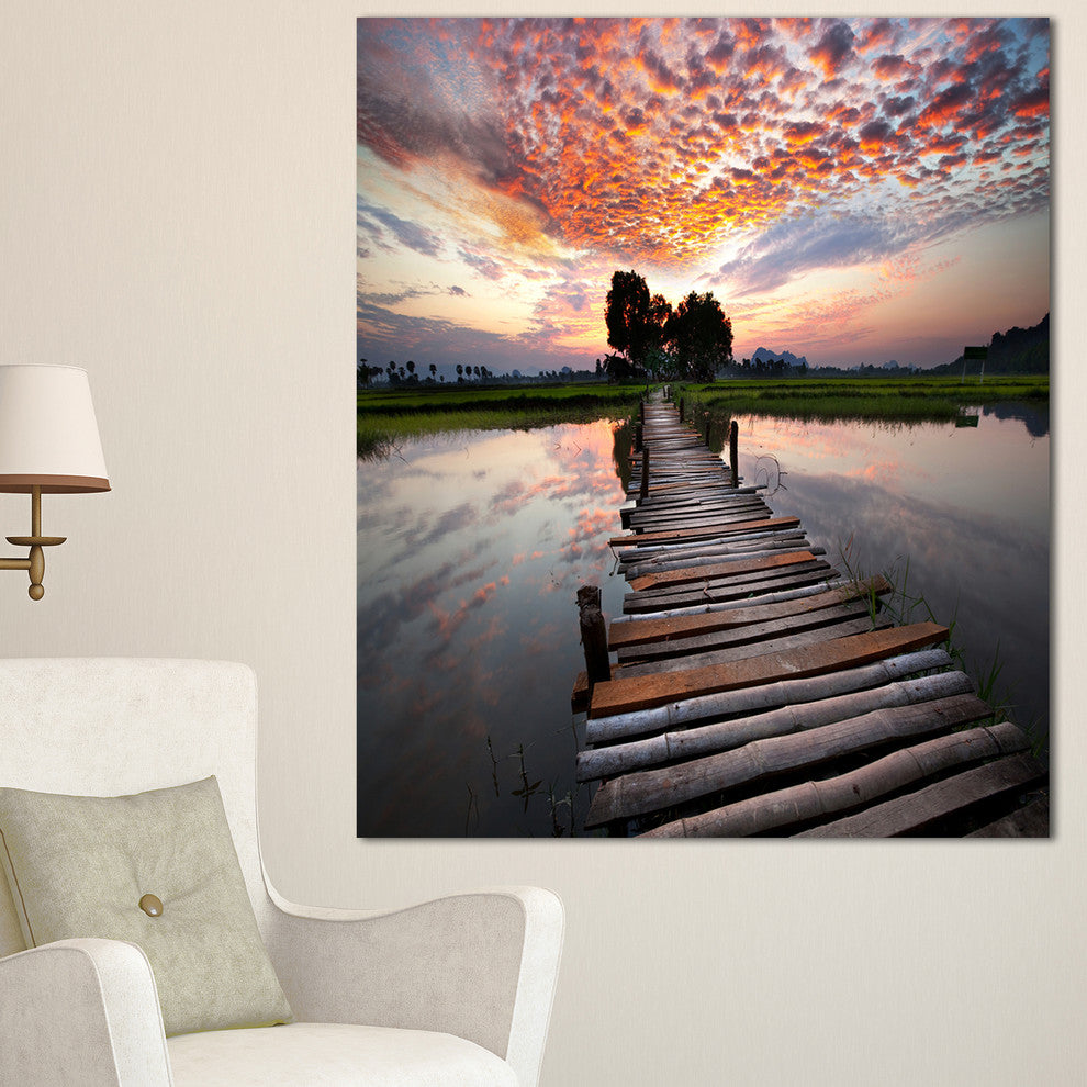 Wooden Bridge under Dramatic Sky, Seashore Canvas Art Print, 30"x40"