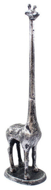 Rustic Silver Cast Iron Giraffe Paper Towel Holder 19"