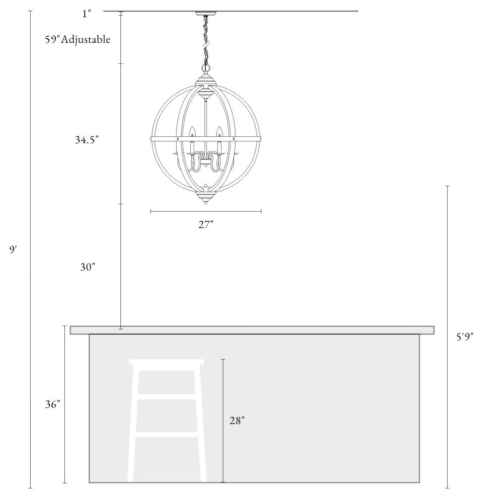 LALUZ 27-in 6-Light Distressed Gray Wood Globe Farmhouse Chandelier