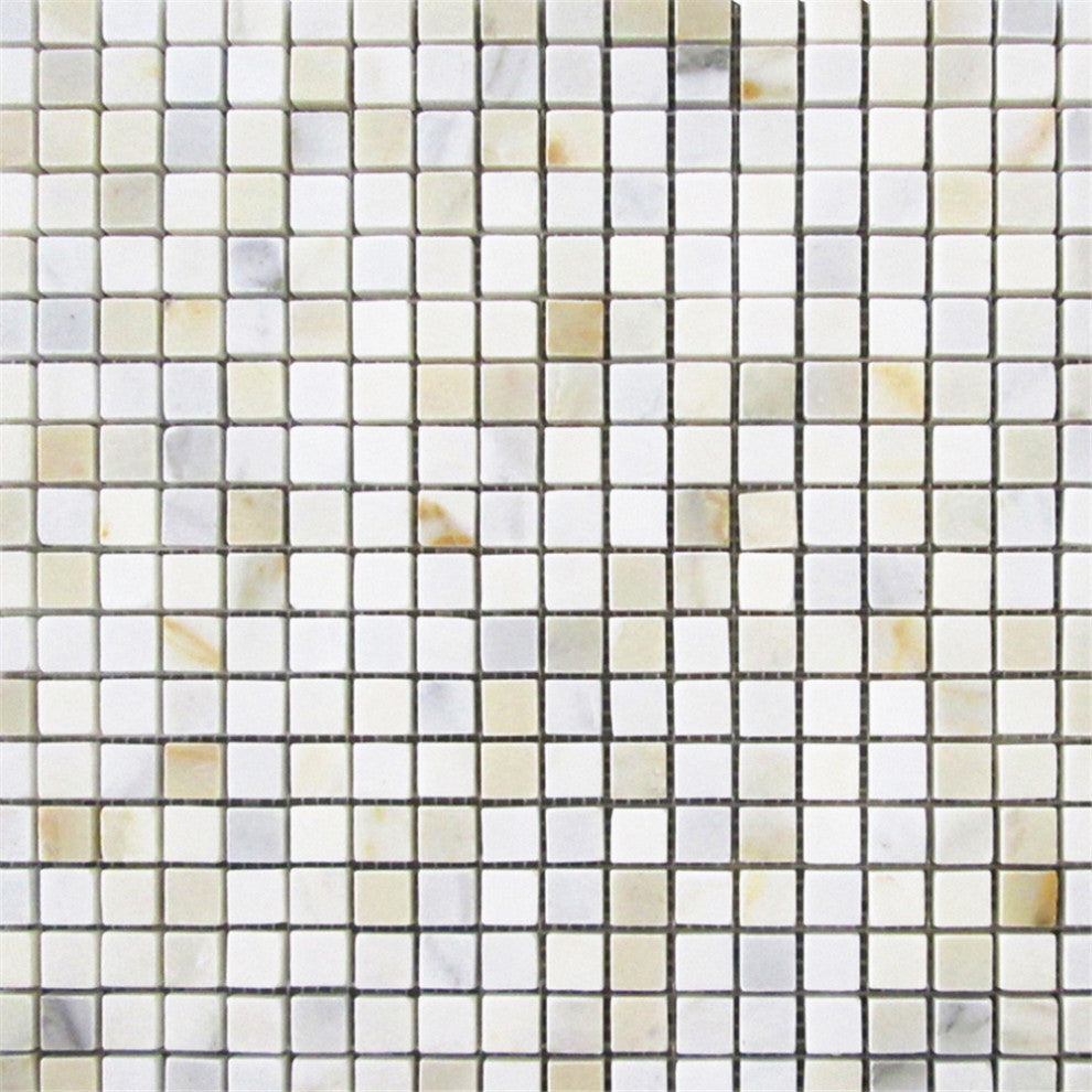 Calacatta Gold Calcutta Marble 5/8x5/8 Grid Square Mosaic Tile Honed, 1 sheet