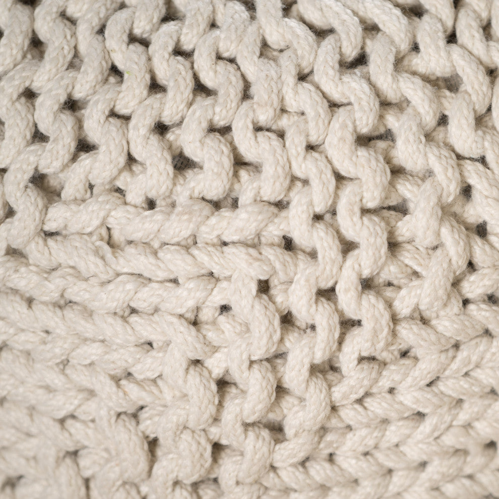 GDF Studio Haley Indoor/Outdoor Fabric Hand Knit Pouf, Ivory