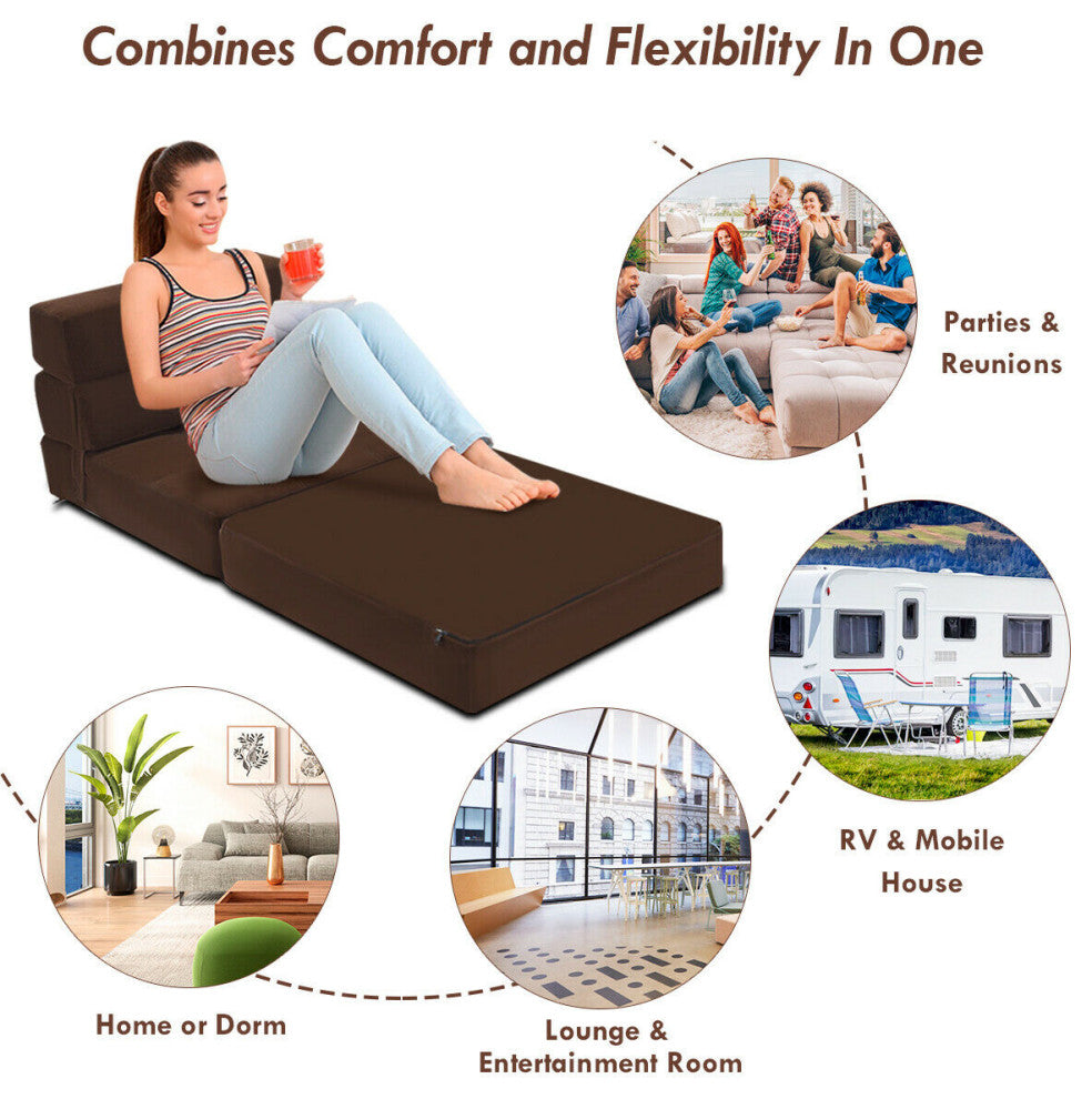 Costway Tri-Fold Fold Down Chair Flip Out Lounger Convertible Sleeper Bed Dorm