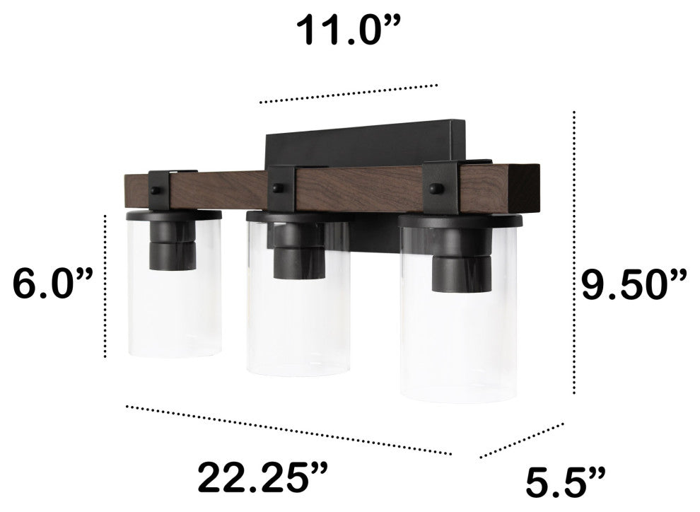 Farmhouse Rustic Wood Look 3 Light Bath Vanity, Brown