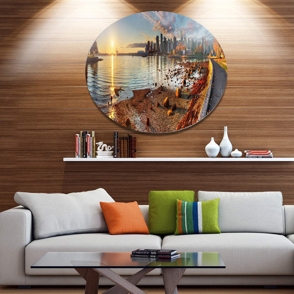 Vancouver Downtown Panorama, Landscape Disc Metal Artwork, 11"