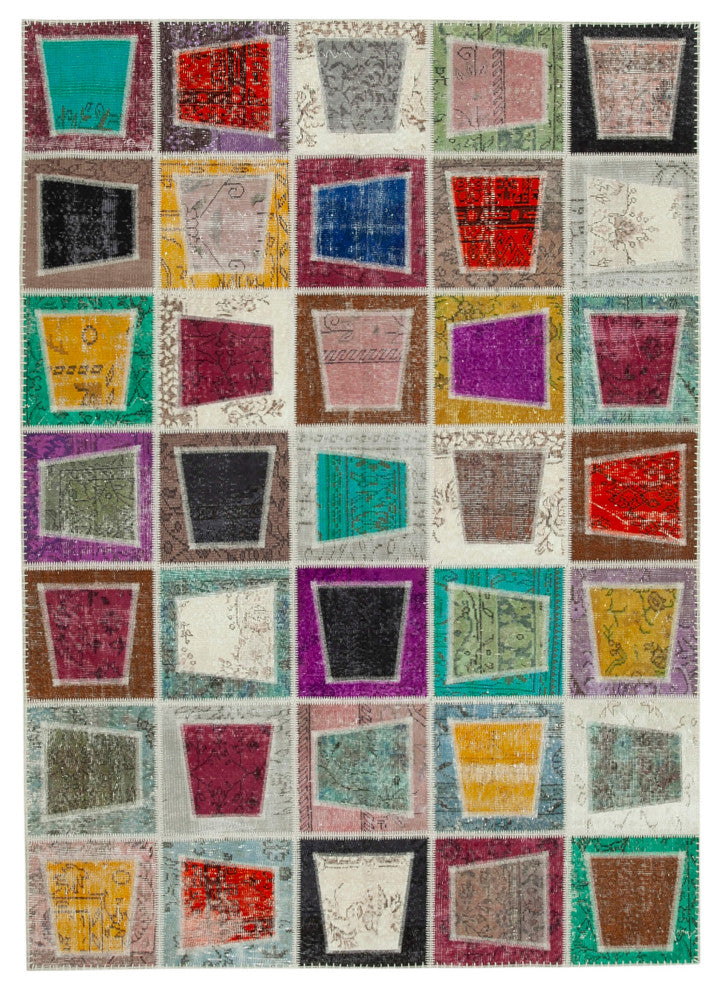 Rug N Carpet - Hand-Knotted Anatolian 6' 7" x 9' 2" Rustic Patchwork Area Rug