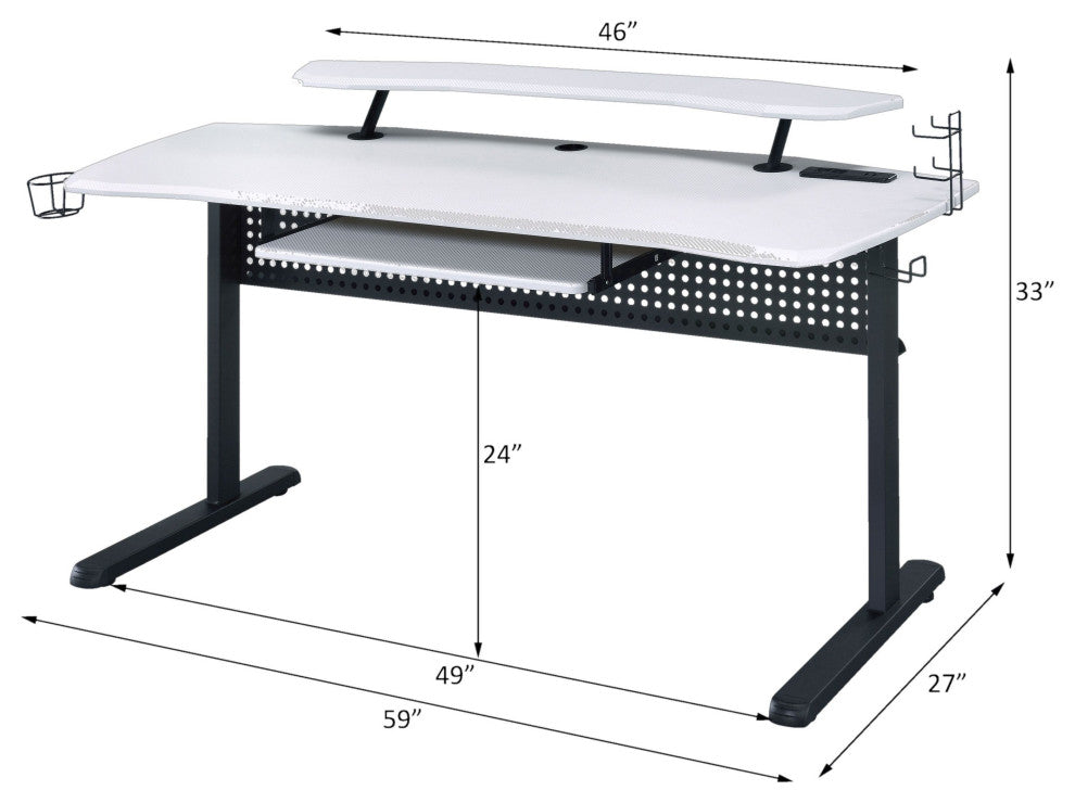 Acme Vildre Gaming Table With USB Port Black and White Finish