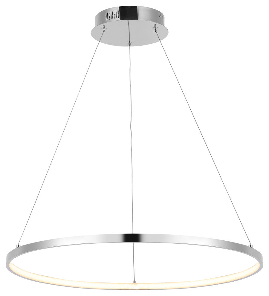 Circulo Metal Round Modern LED Pendant, Chrome, Width: 23.75"