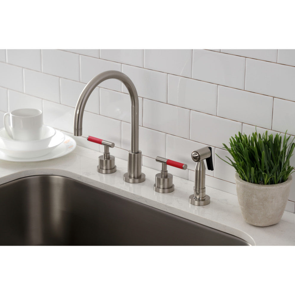 KS8728CKLBS Kaiser Widespread Kitchen Faucet With Brass Sprayer, Brushed Nickel