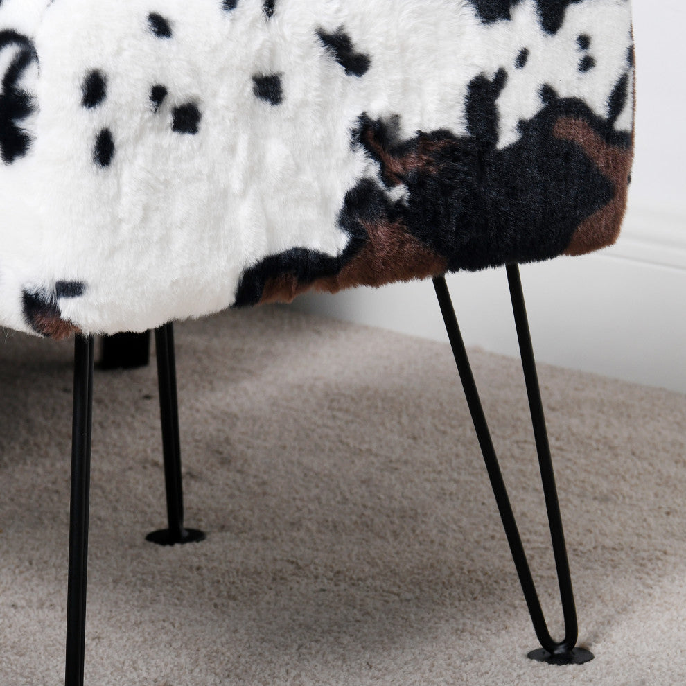 Animal Faux Fur Ottoman, Cows Flowers, 17x17x17