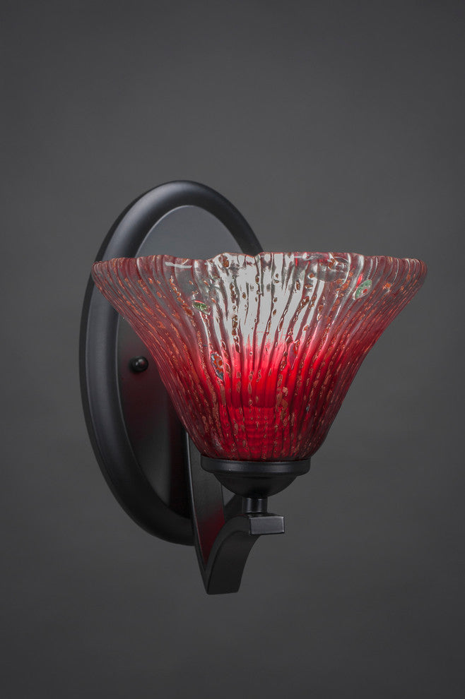 Zilo Wall Sconce, Matte Black, 7" Raspberry Crystal Glass