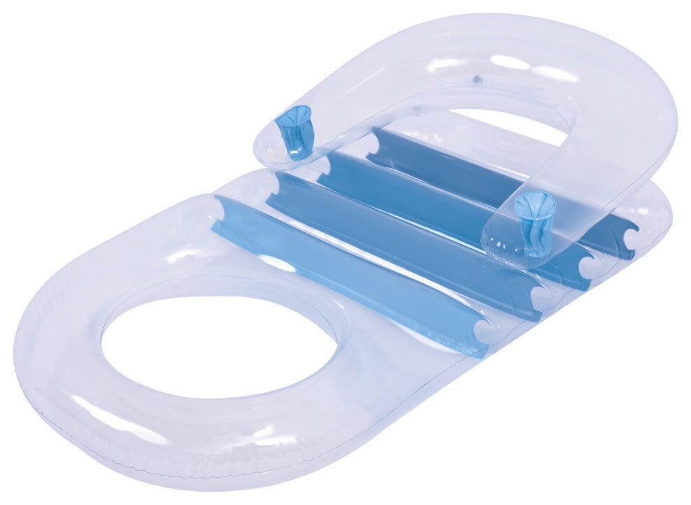 59" Blue Transparent Inflatable Pool Lounger with Cup Holders