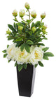 Nearly Natural Peony Artificial Arrangement in Black Vase White