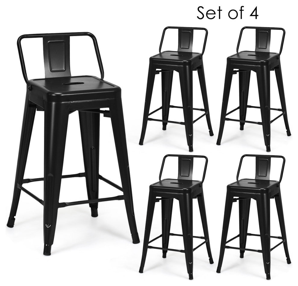 Costway Set of 4 Low Back Metal Counter Stool Industrial Bar Stools Black Steel
