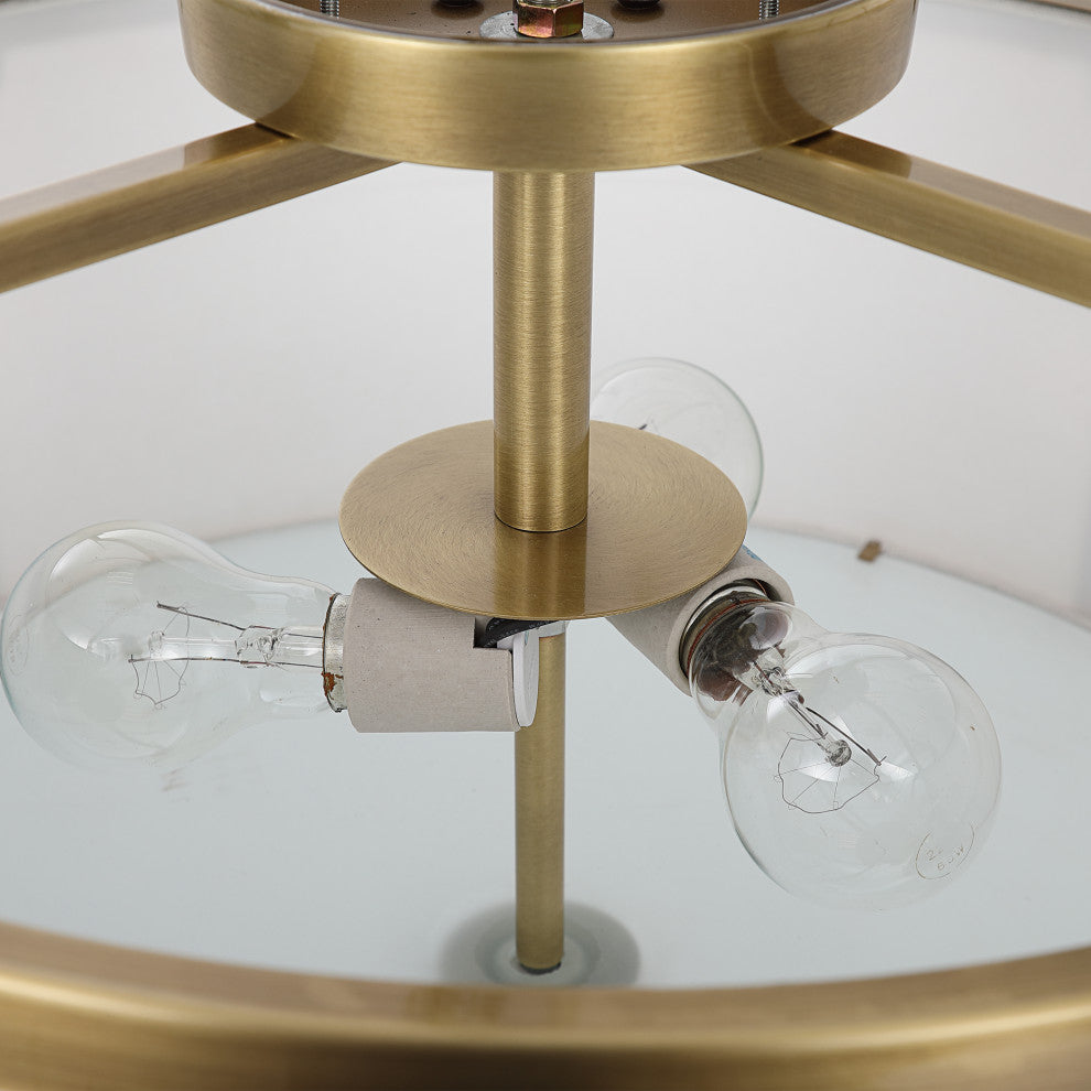 Elegant Soft Off White Round Flush Mount Chandelier 3 Light Shade Gold 21"