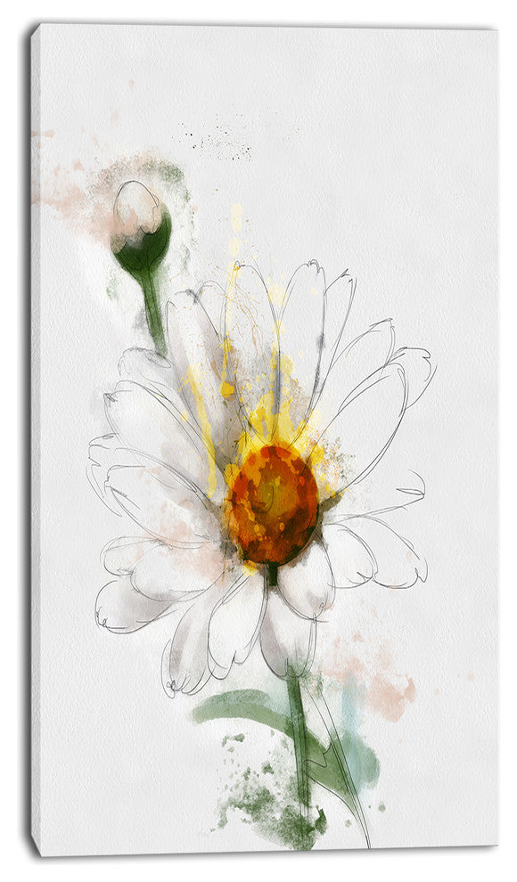 Hand drawn Watercolor Chamomile, Floral Canvas Art Print, 16"x32"