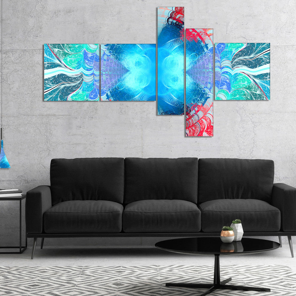 Extraordinary Fractal Blue Texture, Abstract Canvas Art Print, 60"x32", 5 panels