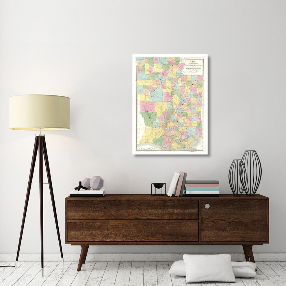 "Map of Mississippi, Louisiana and Arkansas, 1839" Paper Art, 32"x42"