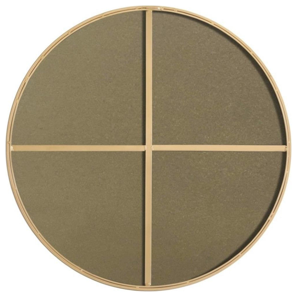 Pemberly Row 36" Round Contemporary Metal Frame Mirror in Brass