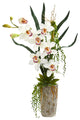 Nearly Natural Cymbidium Orchid Artificial Arrangement in Planter White