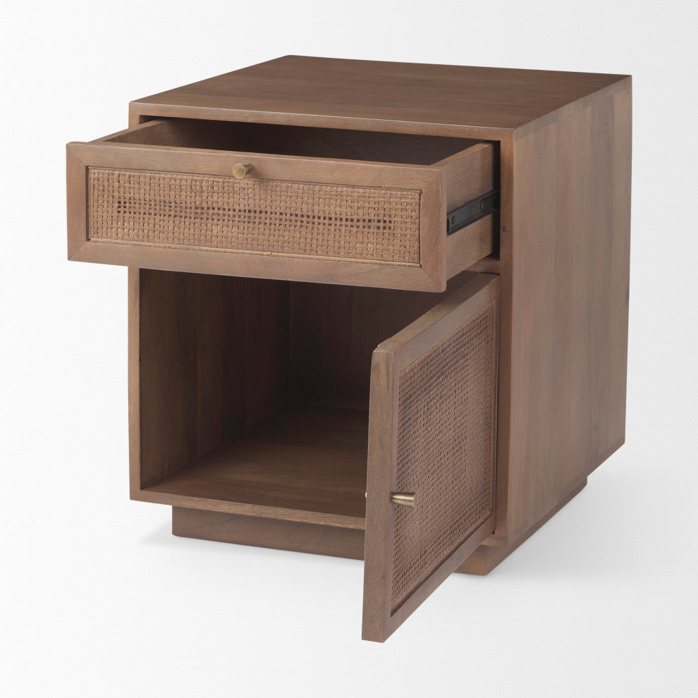 Grier 19.0Lx19.0Wx21.0H Medium Brown Wood and Cane Accent Table