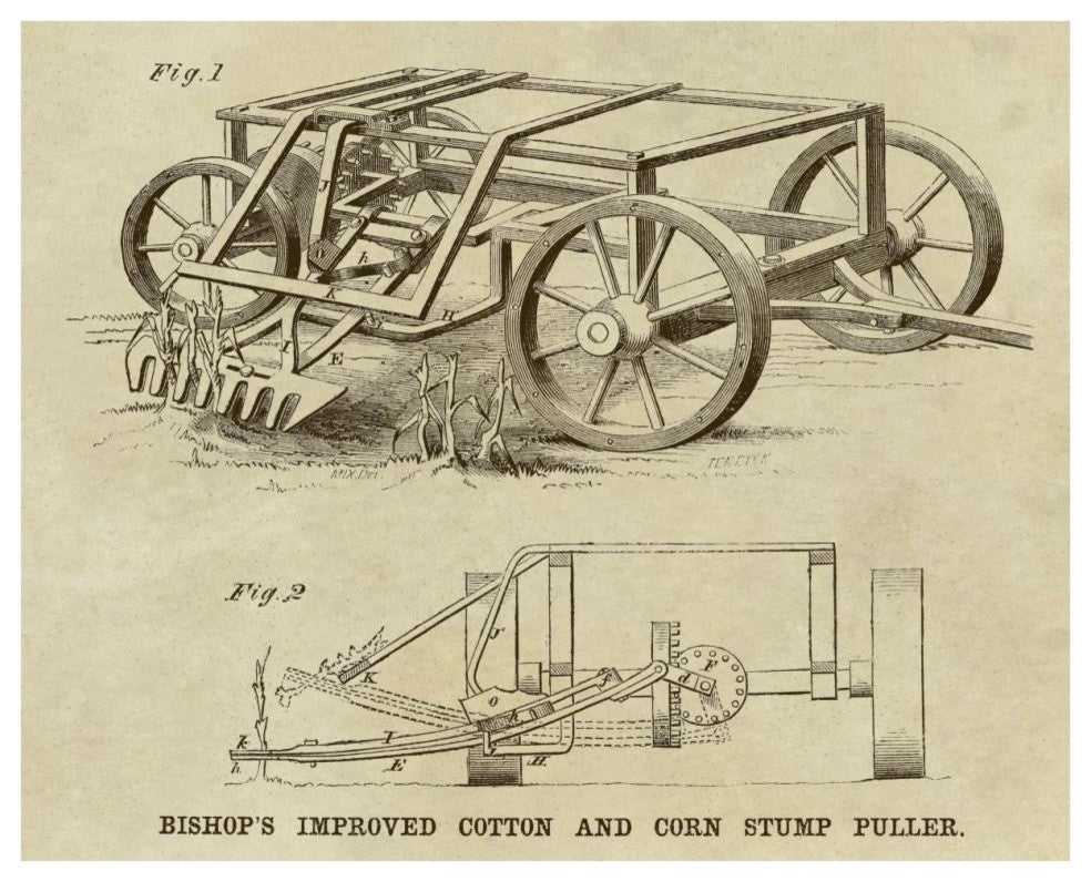 "Bishop's Improved Cotton and Corn Stump Puller" Print by Inventions, 38"x31"