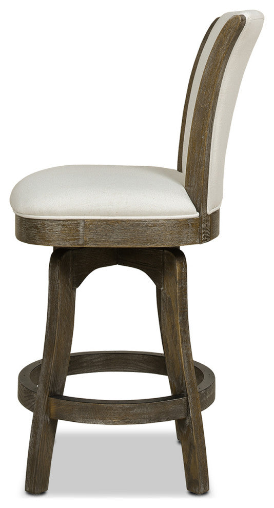 Henry 26" Armless Swivel Counter Height Bar Stool, Natural White Linen
