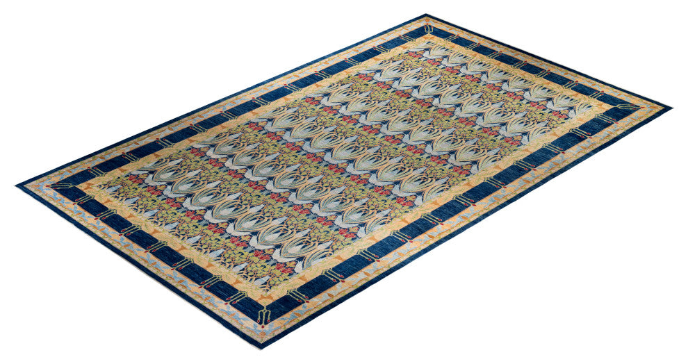 Arts and Crafts, One-of-a-Kind Handmade Area Rug Blue, 19'6"x11'6"