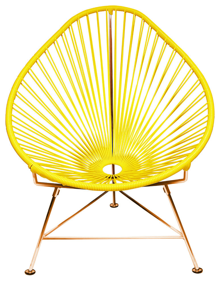 Acapulco Indoor/Outdoor Handmade Lounge Chair, Yellow Weave, Copper Frame