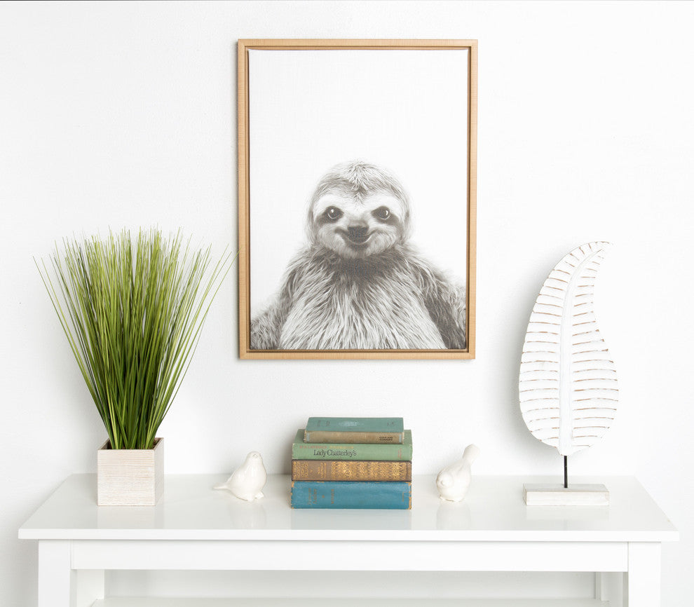Sylvie Sloth 18x24, Natural Framed Canvas Wall Art by Simon Te Tai