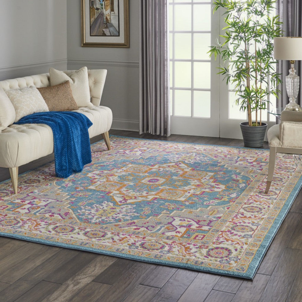 8 x 10 Teal and Pink Medallion Area Rug