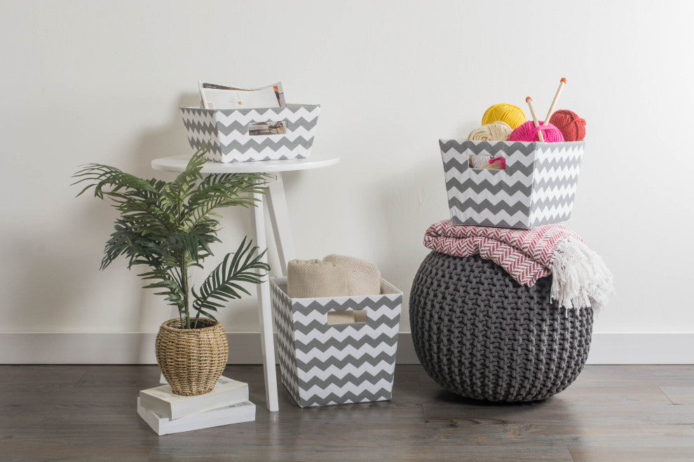 Polyester Bin Chevron Gray Trapezoid 11"x11"x5", Set Of 2