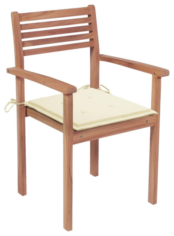 Vidaxl Garden Chairs, Set of 4, With Cream Cushions Solid Teak Wood