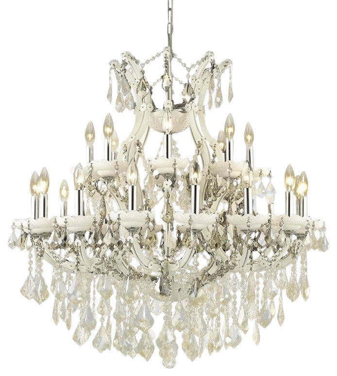 Elegant Maria Theresa Dining Room Light, White Finish With Royal Cut Crystal
