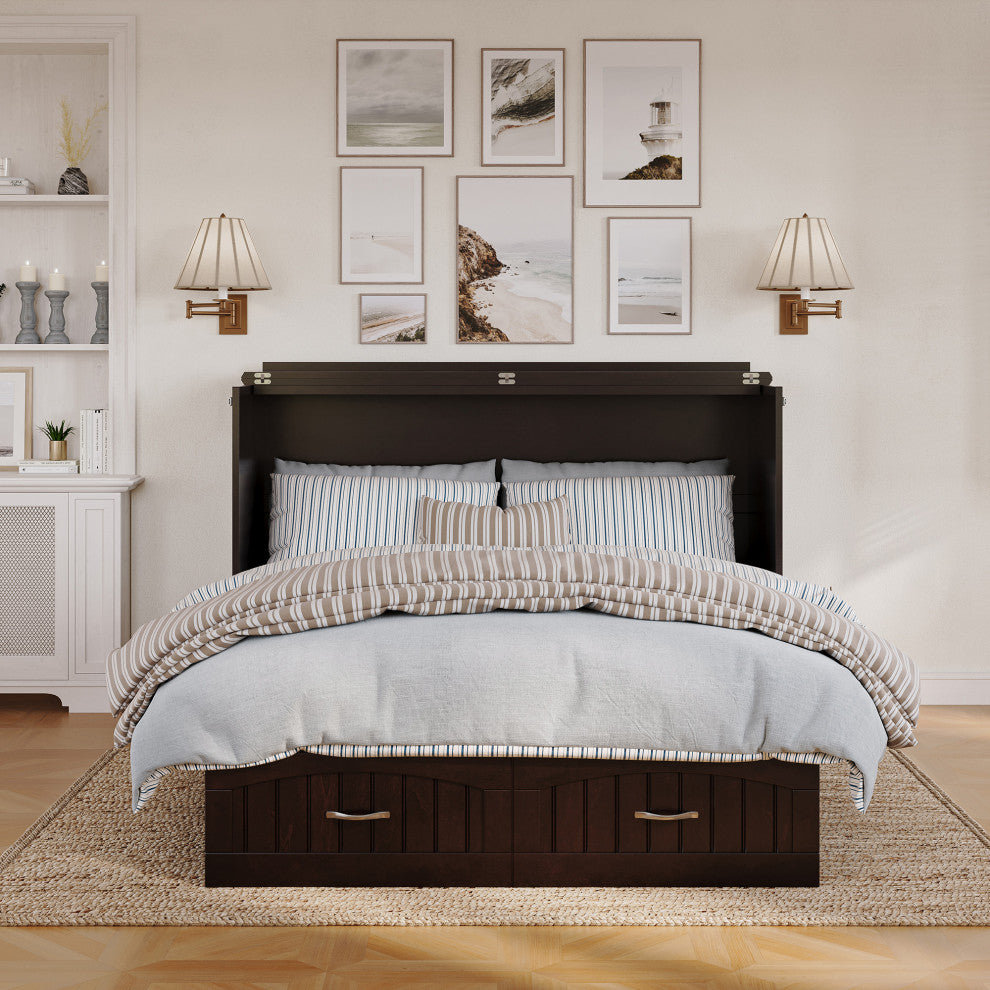 Nantucket Queen Murphy Bed Chest with Mattress and Built-in Charger in Espresso