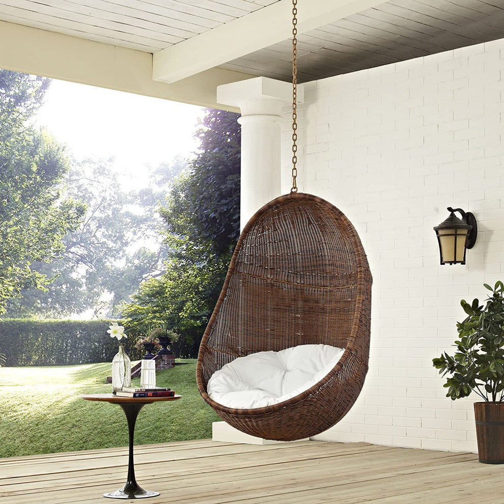 Egg-Shaped Wicker Hanging Swing Chair with Cushion and Powder-Coated Frame
