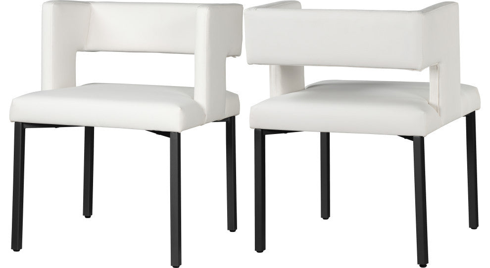 The Caleb Dining Chair, White and Matte Black, Faux Leather and Iron, Set of 2